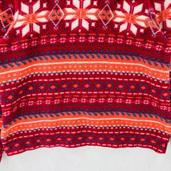 LL Bean Fleece Sweater Womens XL Cozy Cottage Funnel Neck Fair Isle Pullover Red - Picture 3 of 14